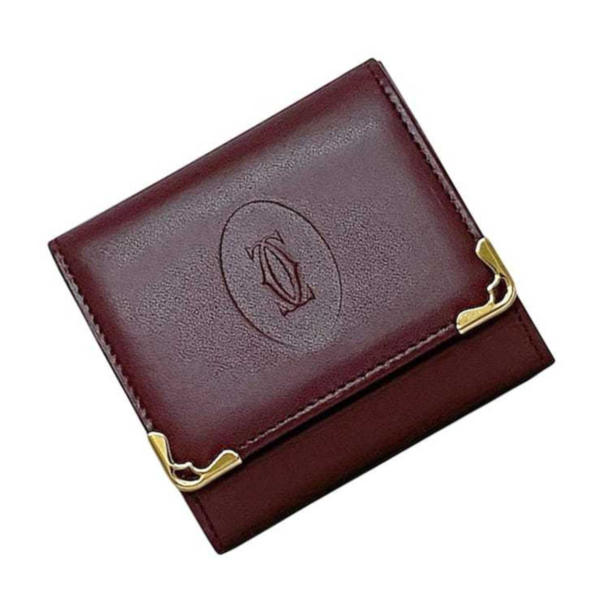 Cartier Coin Case Ec-23732 Bordeaux Must Purse Leather Mini Men's And Women's...